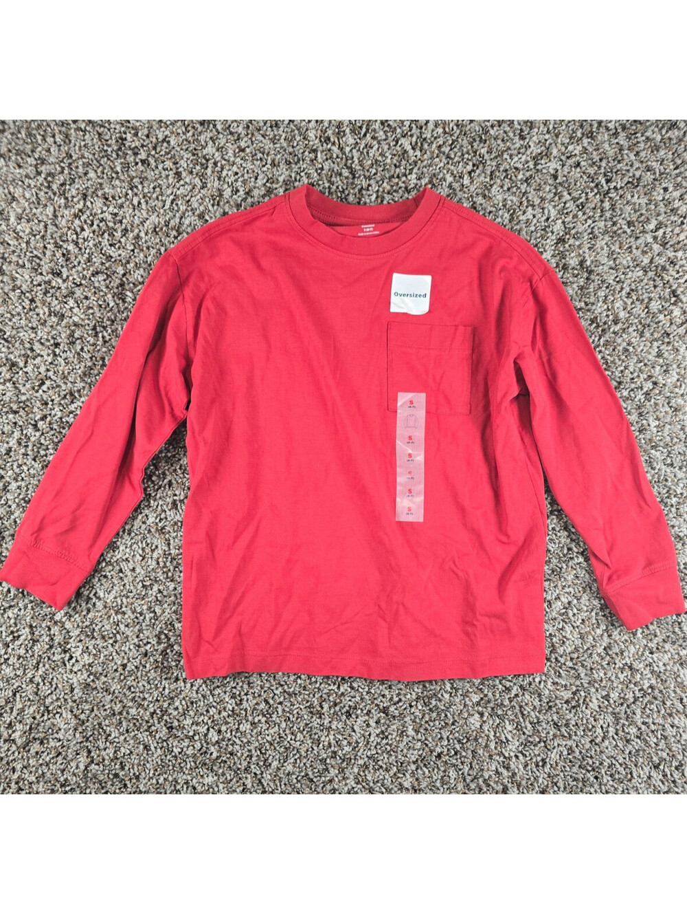 Old Navy Boys Sz S Oversized Long Sleeve T Shirt Solid Red NEW